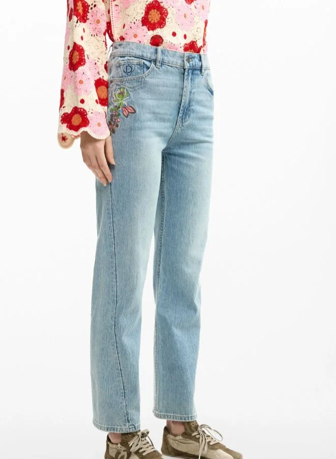 DESIGUAL Blue Straight floral jeans for Women | Best Price UAE